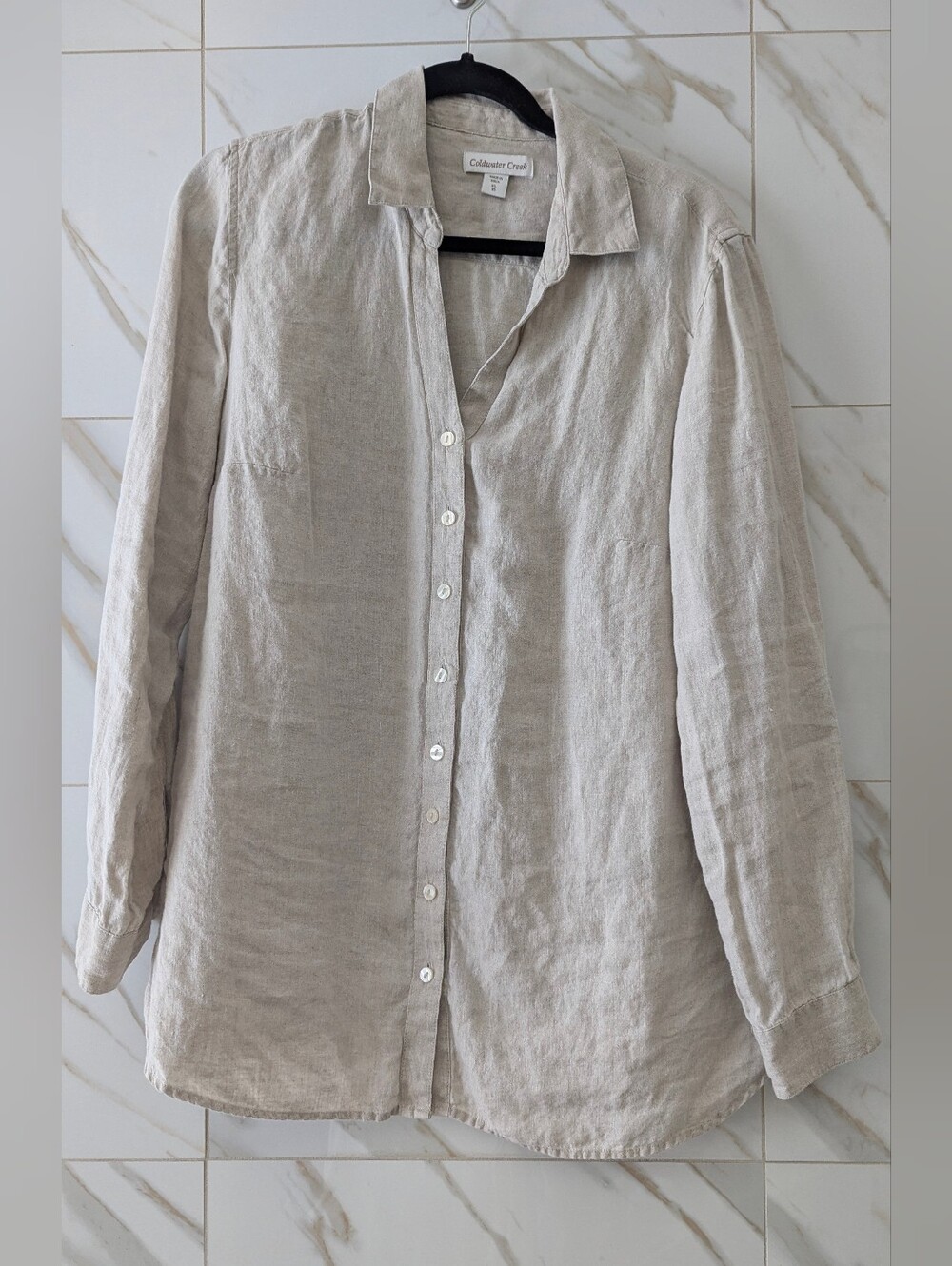 Coldwater Creek Women's Beige Linen Button-Up Shirt